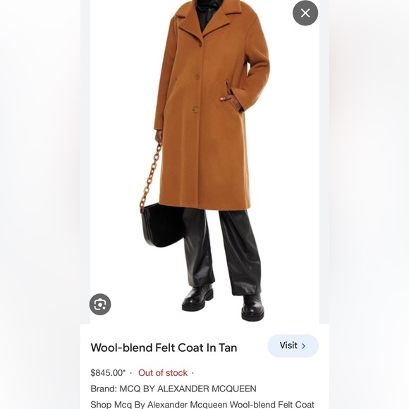 MCQ Coat Alexander McQueen Tan Wool Coat - Picture 6 of 7